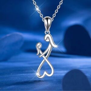 Elegant Mother and Daughter Silver Pendant Necklace